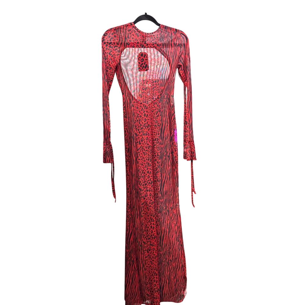 Long Sleeve Sheer Animal Print PowerMesh Backless Dress XS NWOT